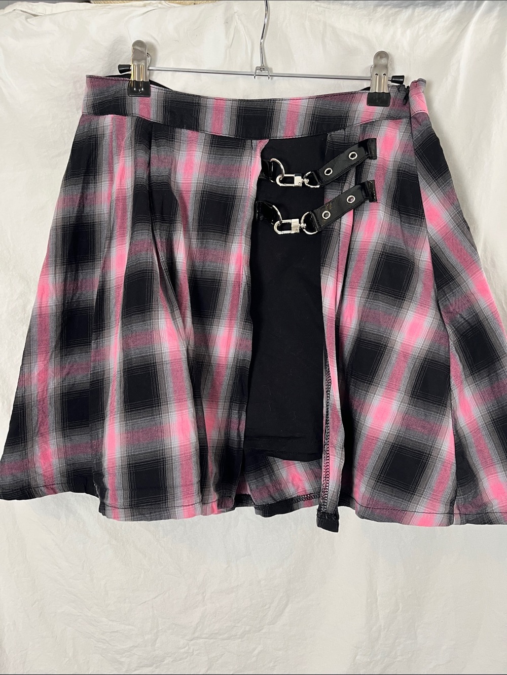 Disturbia Pink and Black Plaid Layered Cotton Mini Skirt Size 8 (UK 12)